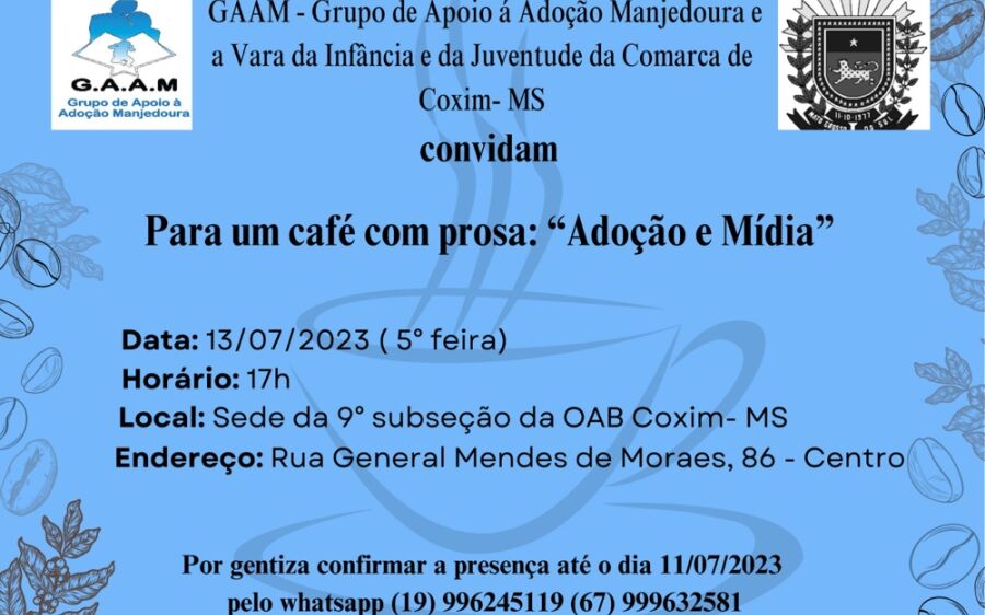Adoção e Mídia é tema de Café com Prosa em Coxim