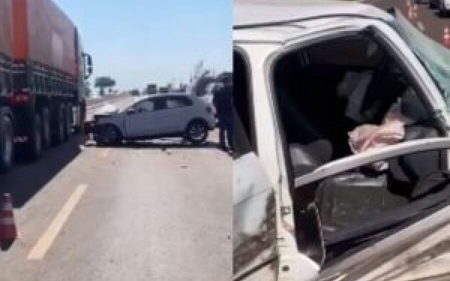 Condutora de 70 anos dorme ao volante e colide em caminhão estacionado na BR-060