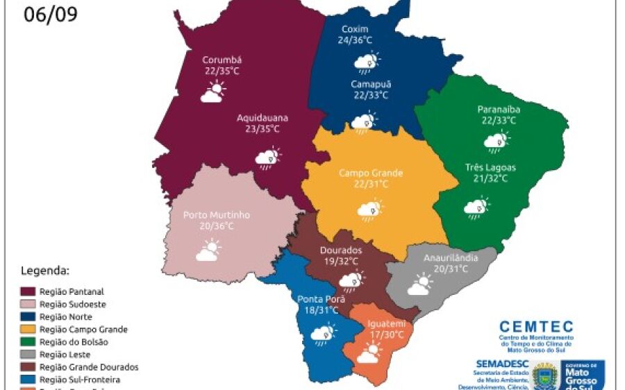 Sol e chuva: Instabilidade permanece em Mato Grosso do Sul com calor de 36°C e tempestade