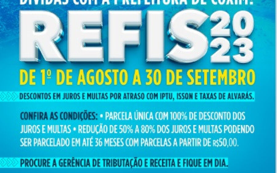 Refis oferece descontos de até 100% de juros e multas em dívidas com a Prefeitura de Coxim