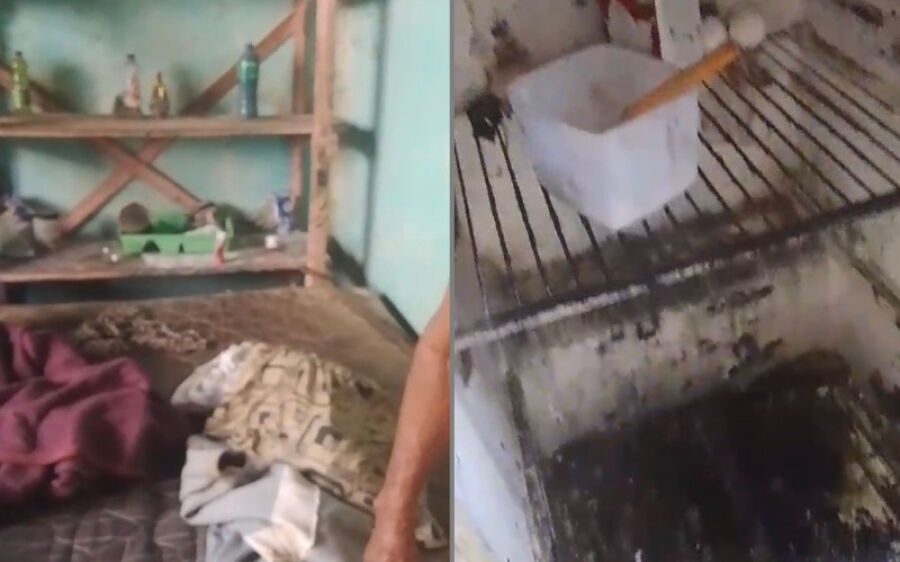 Idosa em situação de abandono vive na imundice e ingere comida podre em Coxim