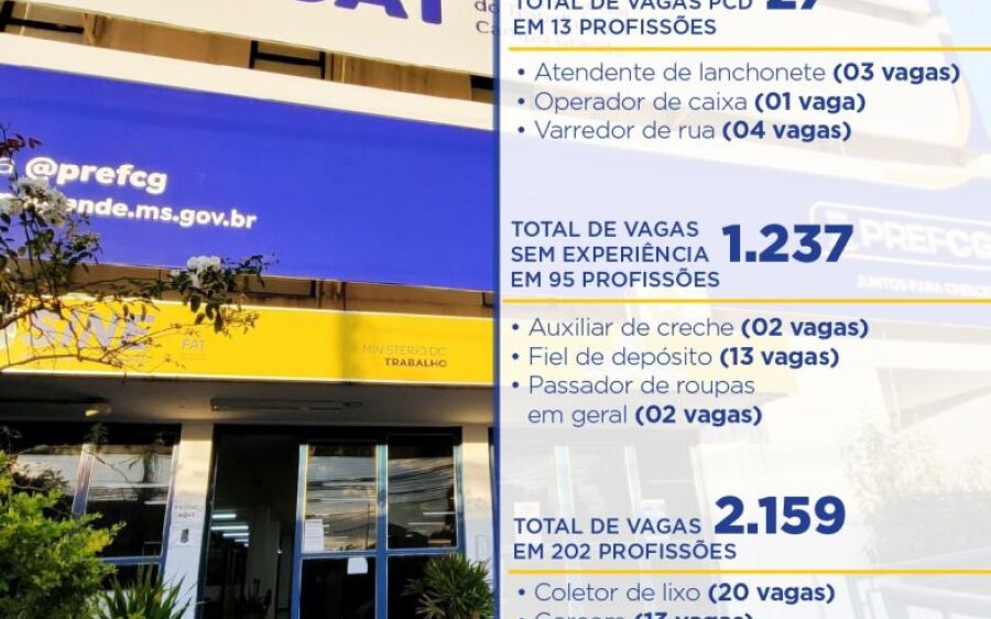 Funsat anuncia mais de 2,1 mil vagas de emprego em 258 empresas nesta quinta-feira (21)