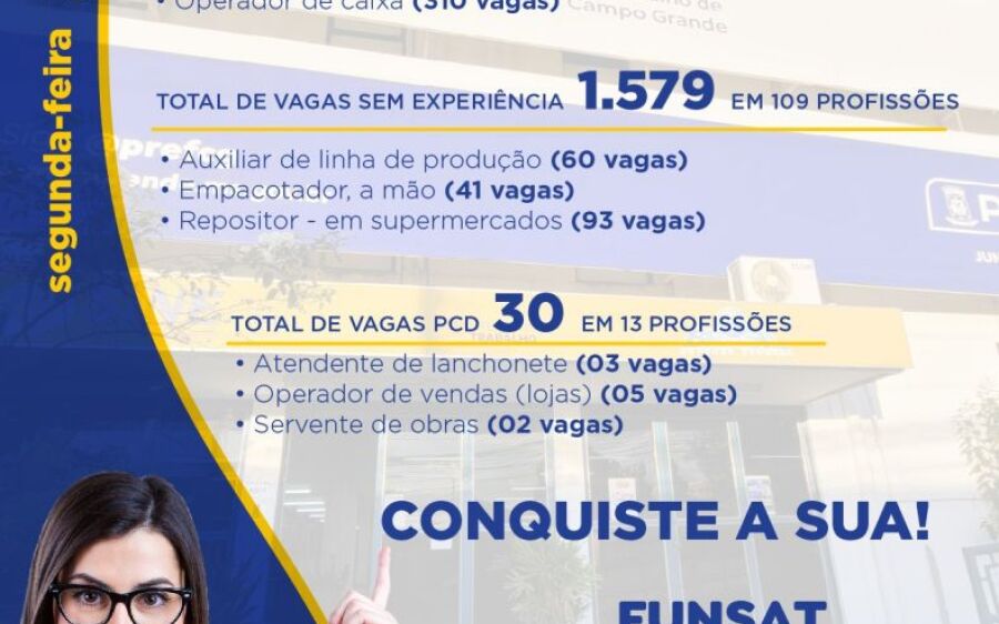 Funsat oferece mais de 2,6 mil vagas de emprego em 298 empresas nesta segunda-feira (25)