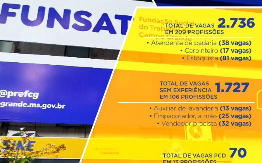 Funsat oferece 2.736 vagas de emprego em mais de 300 empresas nesta quarta-feira (22)