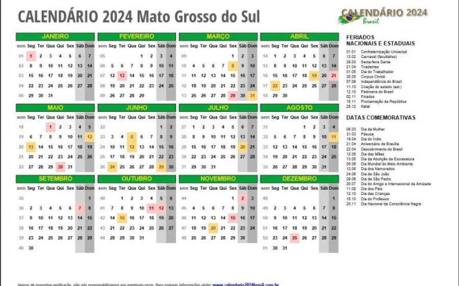 Confira os feriados e datas de destaque em MS e no Brasil em 2024