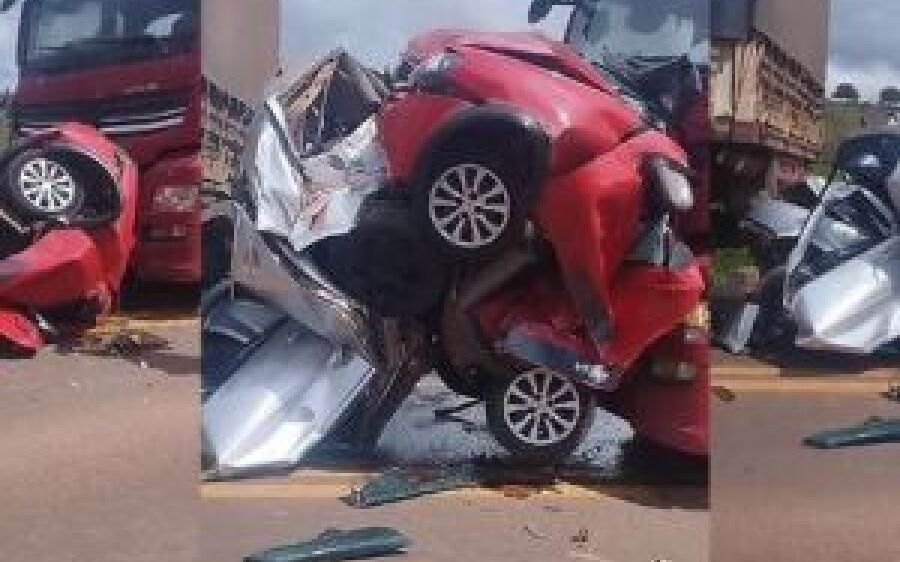 Três morrem após carros serem prensados por carretas na BR-163 