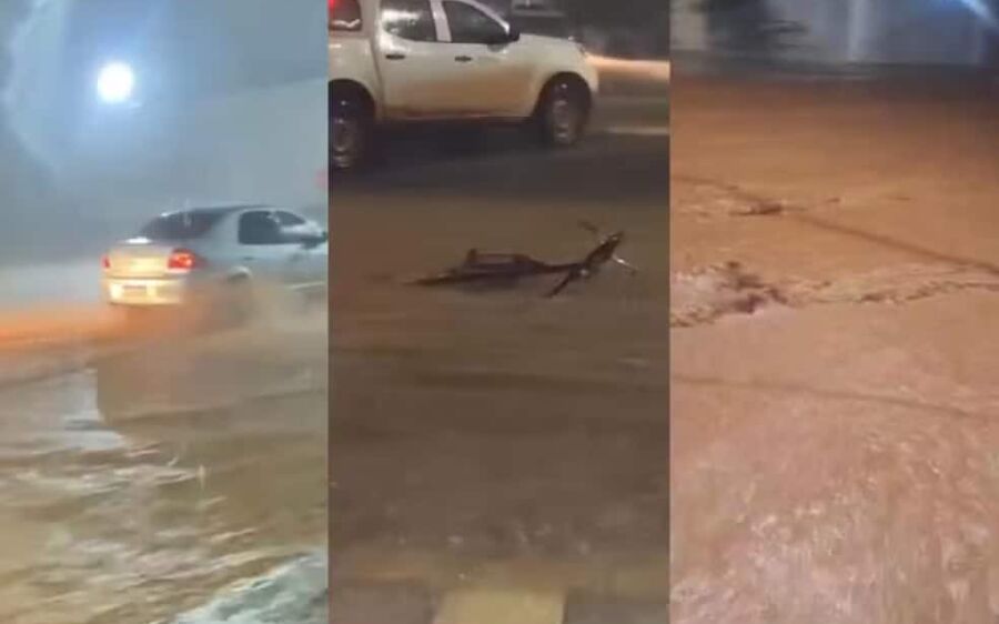 Temporal causa alagamentos em ruas e casas de Ribas do Rio Pardo