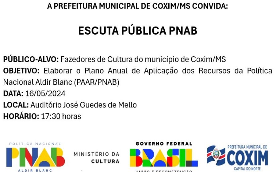 Coxim chama artistas para planejar o futuro cultural na Escuta Pública PNAB