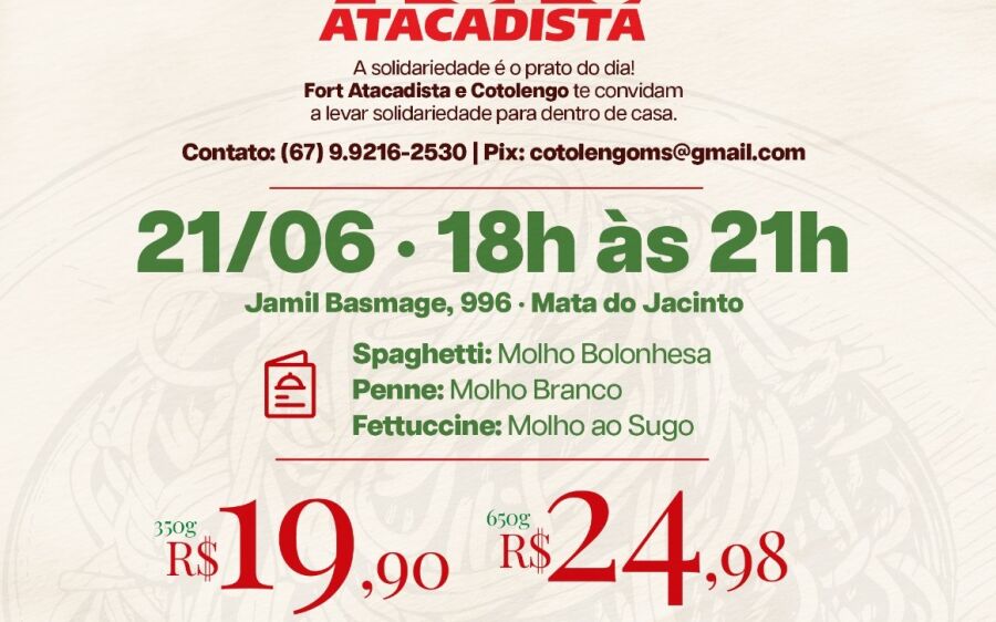 Jantar Italiano em prol do Cotolengo Sul-Mato-grossense acontece nesta sexta-feira 