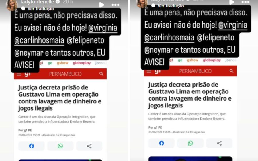 Antônia Fontenelle comenta prisão de Gusttavo Lima e aponta mais nomes