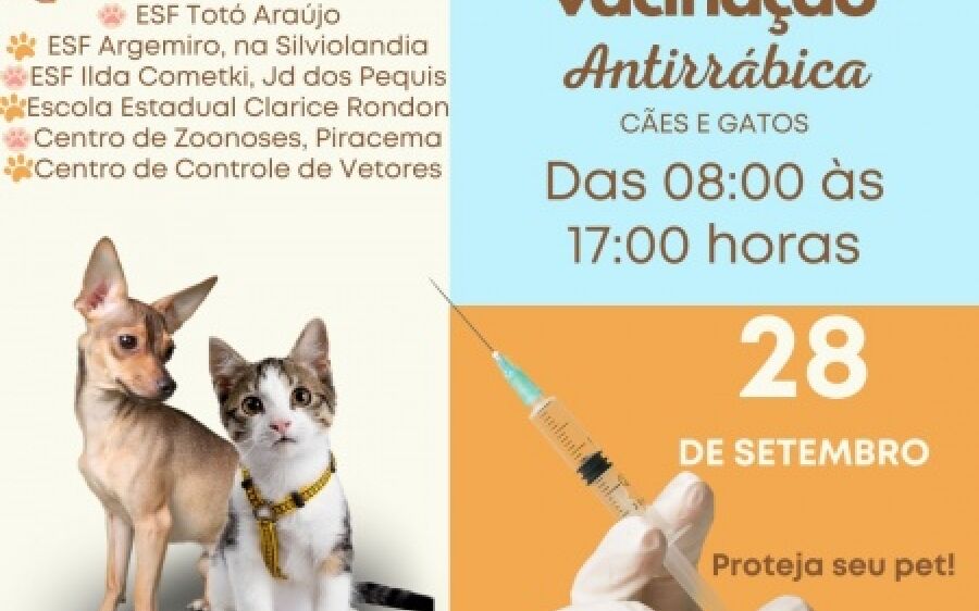 Coxim realiza amanhã (28) dia D para vacinação de cães e gatos 