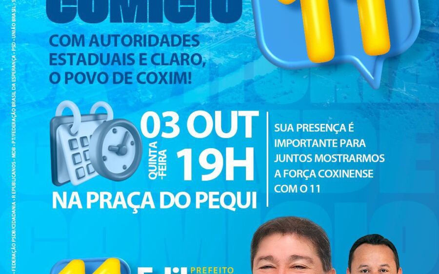 Coligação União, trabalho e desenvolvimento realiza último Comício na noite desta quinta-feira (3)